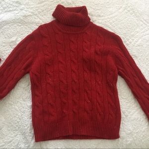100% Red Cashmere Turtleneck Holiday Sweater